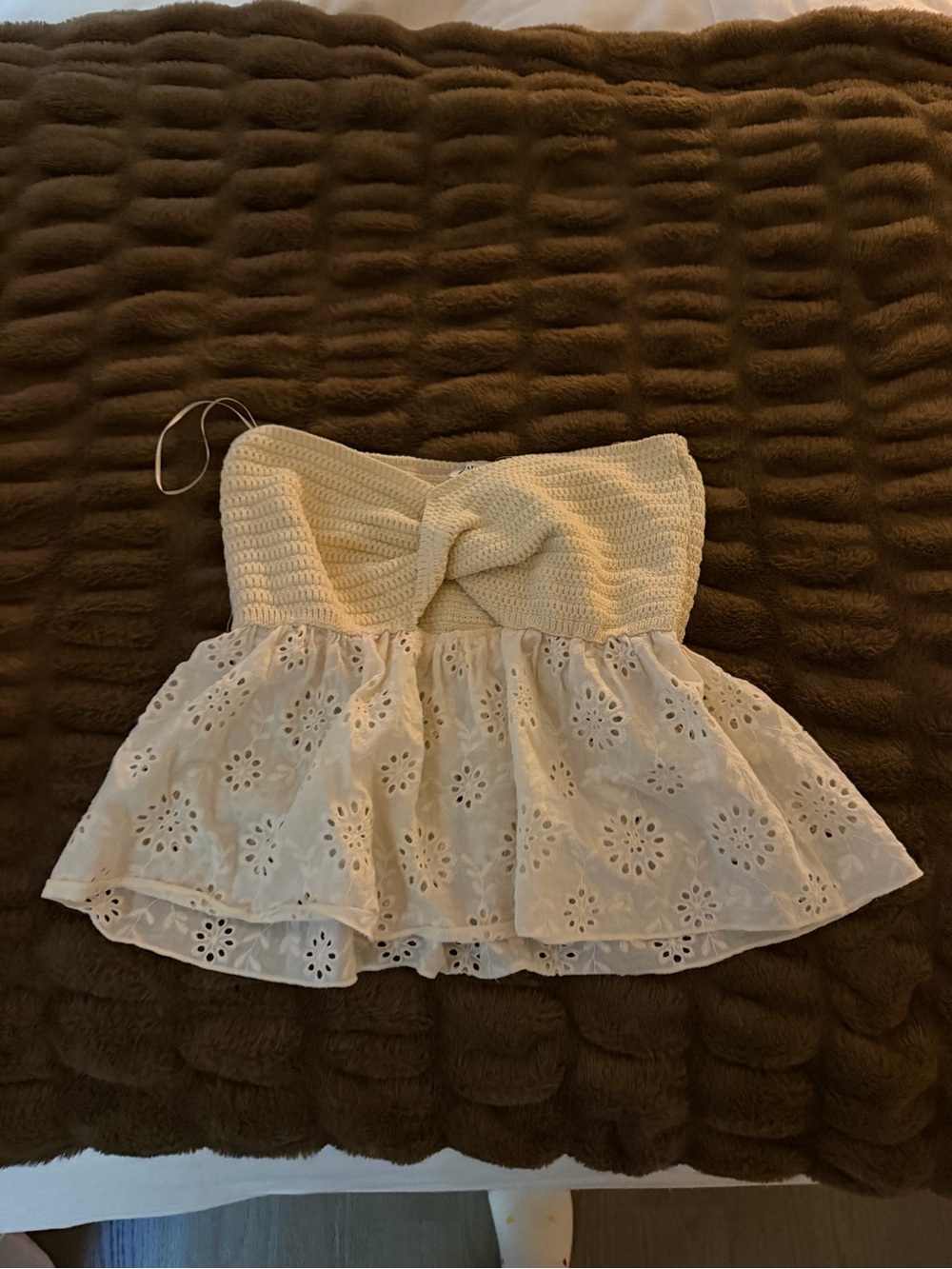 Zara Cream Eyelet Strapless Dress with Knit Bodice
